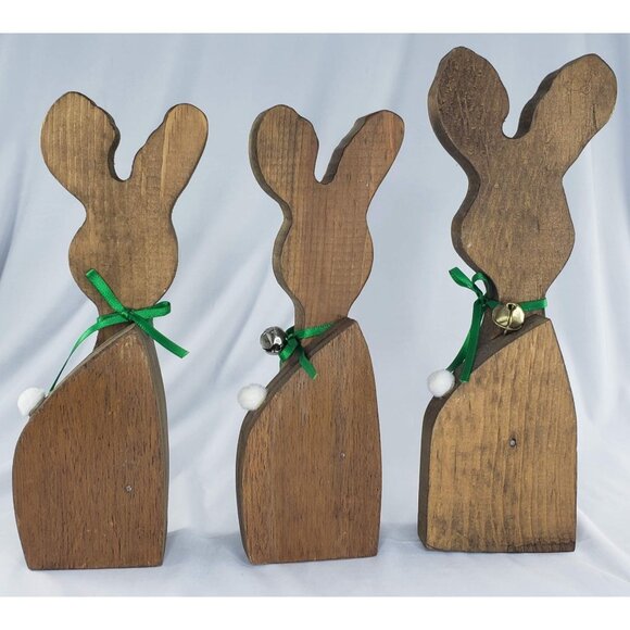 Vintage Christmas Wooden Reindeer Rudolph Family Set Jingle Bell Collar - Picture 3 of 5